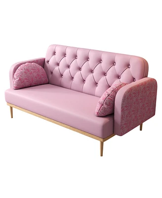 Simplie Fun Modern Loveseat Sofa with Tulip Pattern & 2 Throw Pillows