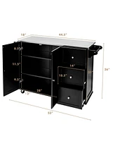 Sugift Kitchen Island 2-Door Storage Cabinet with Drawers and Stainless Steel Top