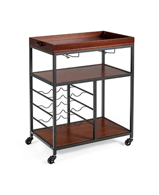 Sugift 3 Tiers Storage Bar Serving Cart with Wine Rack