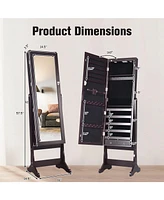 Sugift Lockable Mirrored Jewelry Cabinet with Stand and 2 Led Lights