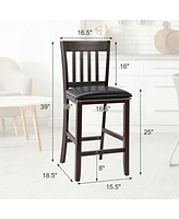 Sugift 25 Inches Set of 2 Bar Stools with Rubber Wood Legs