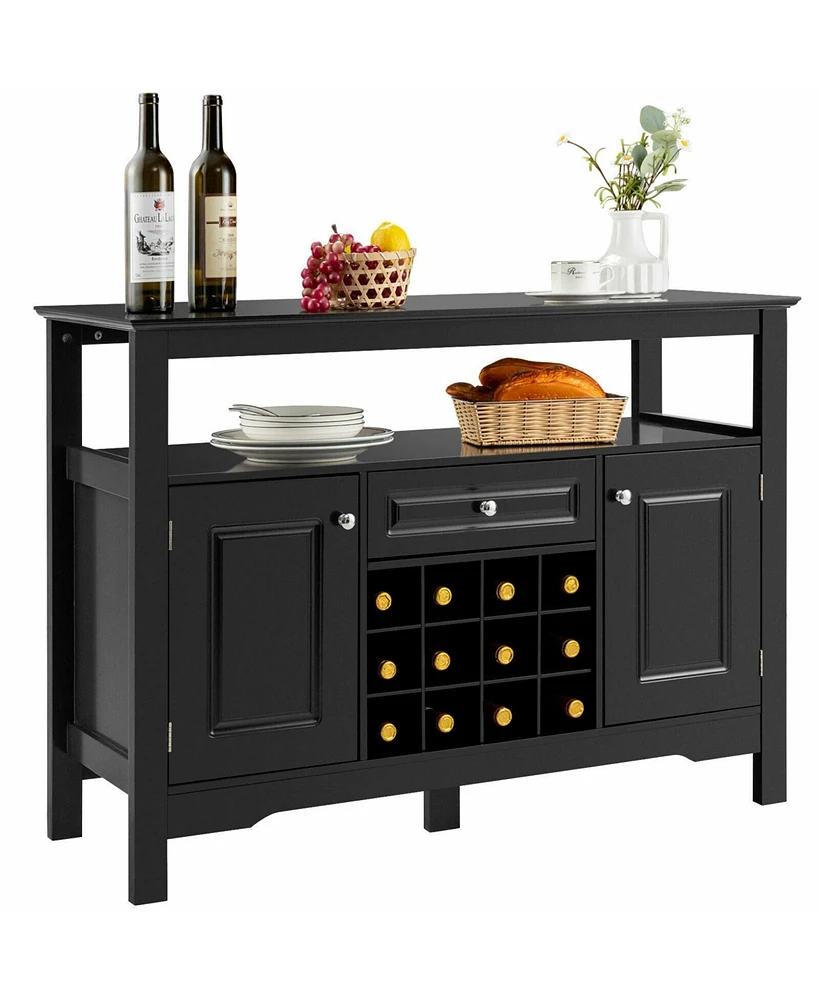 Sugift Elegant Classical Multifunctional Wooden Wine Cabinet Table