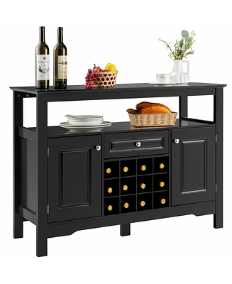 Sugift Elegant Classical Multifunctional Wooden Wine Cabinet Table