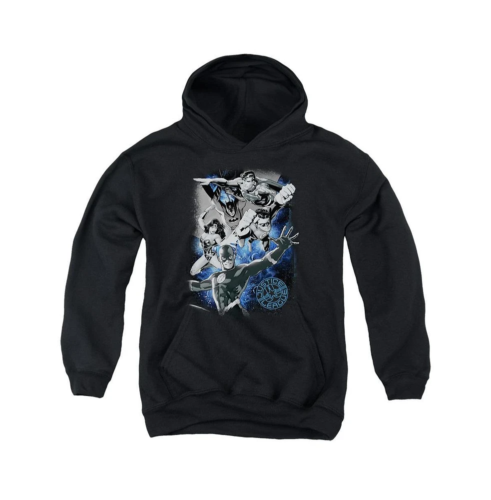 Justice League Boys of America Youth Galactic Attack Nebula Pull Over Hoodie / Hooded Sweatshirt