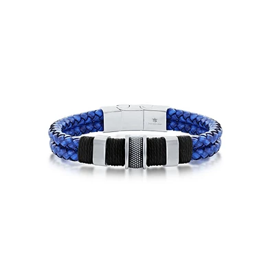 Metallo Stainless Steel Double Strand Genuine Leather Bracelet