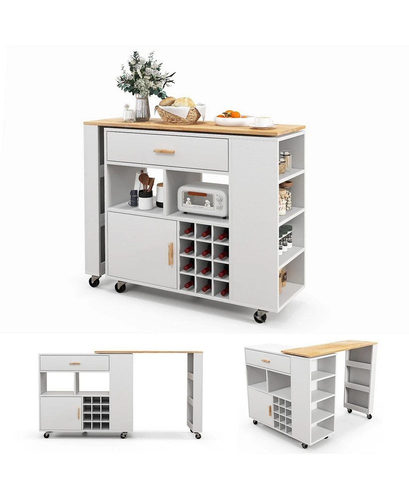 Sugift Reversible Folding Kitchen Island Cart with Wine Rack and Spice Rack