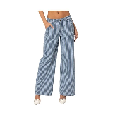 Edikted Women's Striped Carpenter Jeans - Blue-and