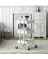 Sugift 3 Tier Metal Utiltiy Cart Arctic White, Easy Rolling, Powder Coating, Metal Structure