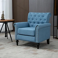 Streamdale Furniture Mid-Century Modern Accent Chair, Linen Armchair with Tufted Back/Wood Legs, Upholstered Lounge