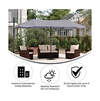 Evanston 15 Ft Triple Head Umbrella for Patio Use with Crank Handle, and Easy Lift Function