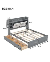 Streamdale Furniture Wood Queen Platform Bed With Storage Headboard, Shelves And 2 Drawers