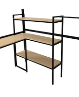 Streamdale Furniture Full Size Metal Loft Bed With Staircase, Built-In Desk And Shelves