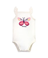 Touched by Nature Baby Girls Organic Cotton Bodysuits 5pk, Bright Butterflies, 9-12 Months