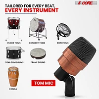 5 Core Tom Microphone Copper Finish Xlr Wired Uni Directional Snare Drum and Other Musical Instrument Mic w Swivel