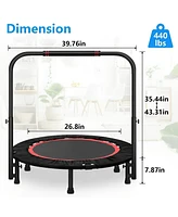 Sugift 40 Inch Mini Exercise Trampoline Foldable with Adjustable Handle Max Load 440lbs for Adults or Kids