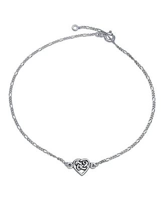 Bling Jewelry Love Knot Heart Shape Celtic Triquetra Anklet Lucky Charm Figaro Link Ankle Bracelet Oxidized Sterling Silver Adjustable 9 To 10 Inch Wi