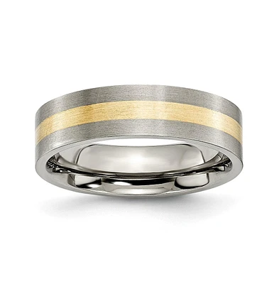 Chisel Titanium Brushed 14k Gold Inlay Flat Wedding Band Ring