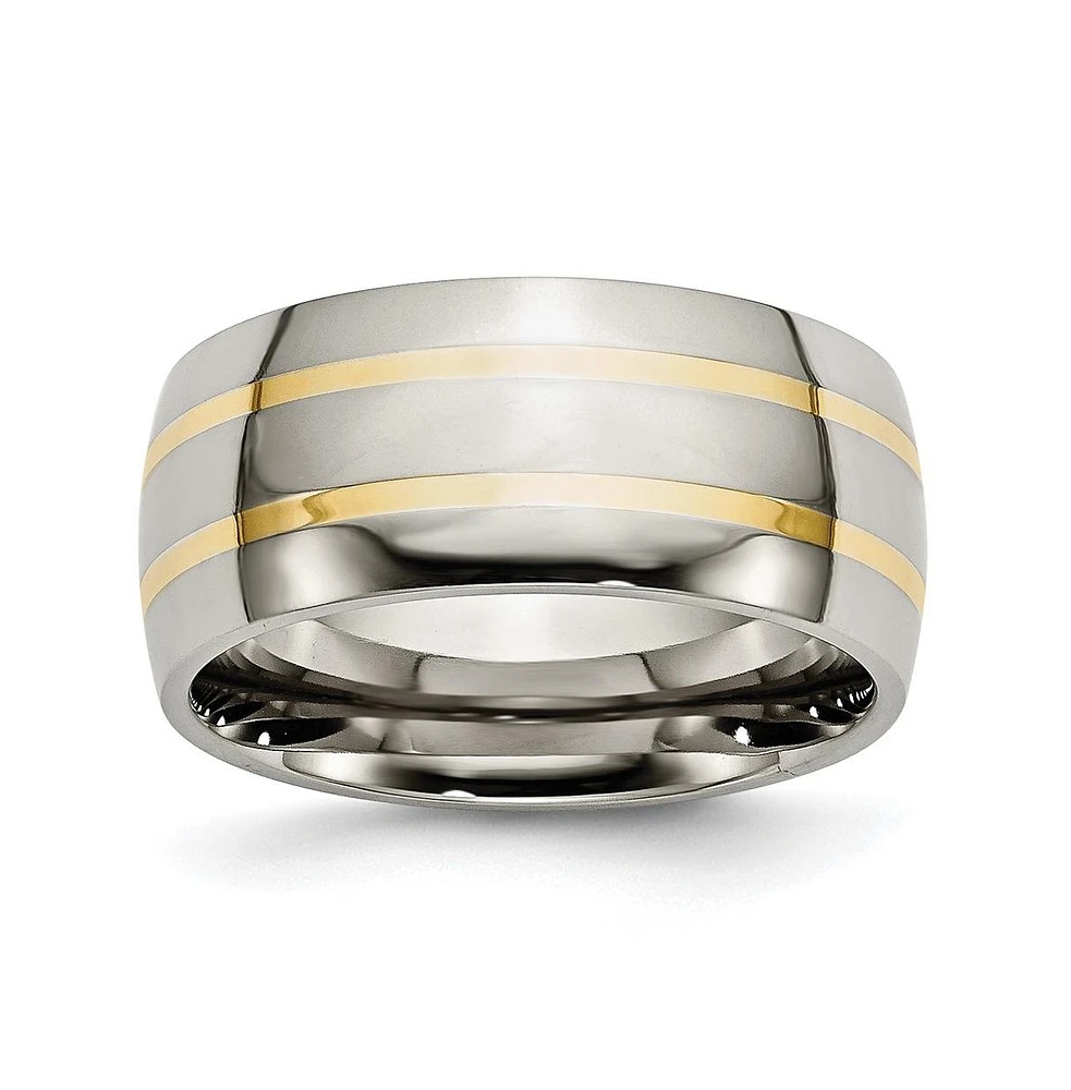 Chisel Titanium Polished with 14k Gold Inlay Wedding Band Ring