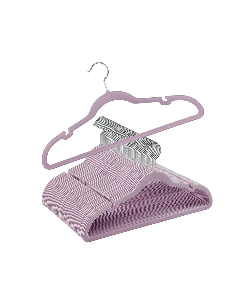 50 Velvet Clothes Hangers with Non-Slip Surface and Shoulder Notches for Storage