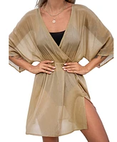 Cupshe Women's Surplice Split Hem Mini Cover-Up Beach Dress