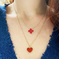 The Lovery Extra Large Coral Single Clover Necklace 14K Gold