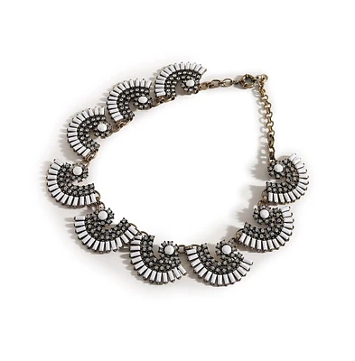 Sohi Women's Silver Embellished Fan Collar Necklace