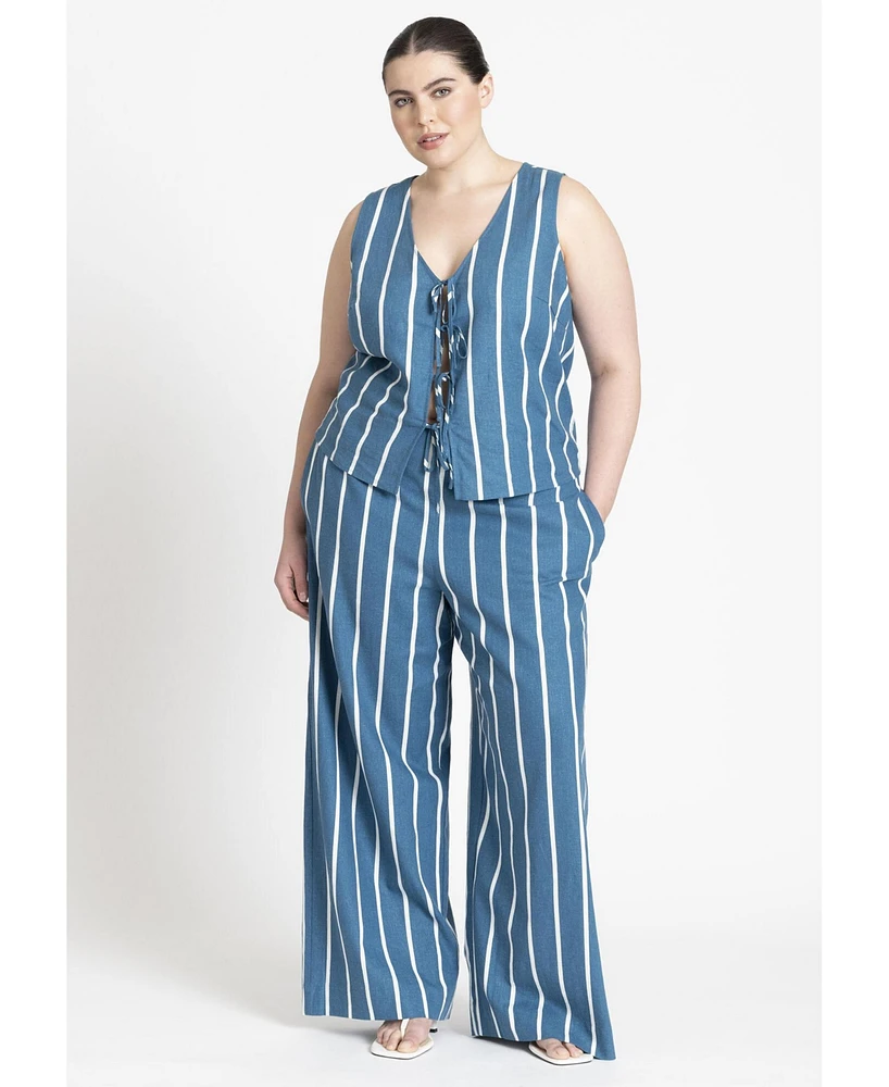 Eloquii Women's Striped Linen Pant