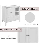 Streamdale Furniture 30" Bathroom Vanity Base Only, Solid Wood Frame, Bathroom Storage Cabinet With Doors And Drawers