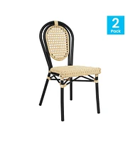 Merrick Lane Toulon Set Of Two Stacking Thonet Bistro Style Chair, Pe Cane Rattan Seat, And Metal Frame For Indoor/Outdoor Use