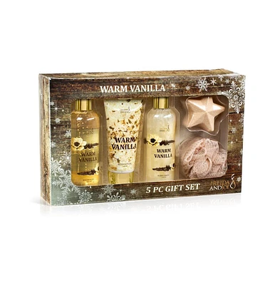 Freida and Joe Warm Vanilla 5-Piece Bath and Body Gift Box Set Luxury Body Care Mothers Day Gifts for Mom
