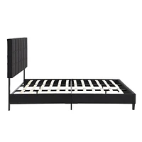 King Size Upholstered Platform Bed Frame in Black