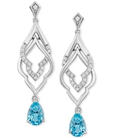 Swiss Blue Topaz (7/8 ct. t.w.) & Diamond (1/10 ct. t.w.) Jasmine Drop Earrings in Sterling Silver