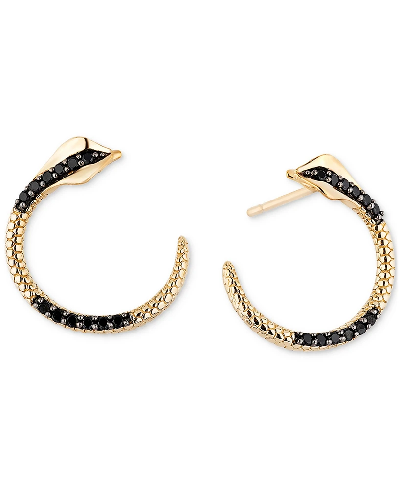 Black Diamond Jafar Snake Small Hoop Earrings (1/5 ct. t.w.) in 10k Gold