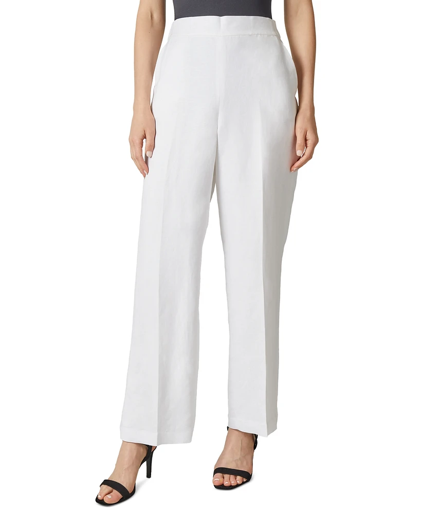 Kasper Petite Linen-Blend Straight-Leg Elastic-Back Pull-On Pants