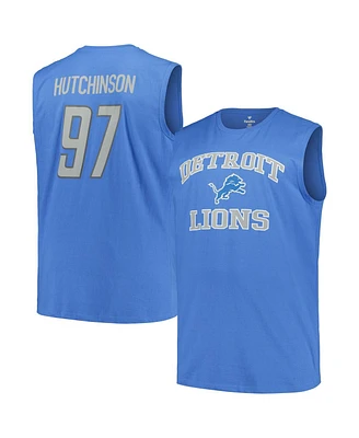 Fanatics Men's Aidan Hutchinson Blue Detroit Lions Big Tall Muscle Tank Top