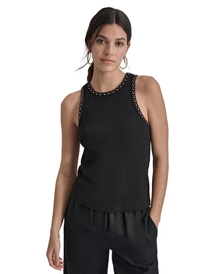 Dkny Women's Crewneck Stud Trim Rib Knit Tank Top