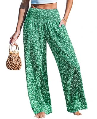 Cupshe Women's Green Ditsy Smocked Waist Loose Fit Pants