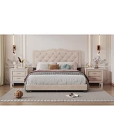 Streamdale Furniture Queen Upholstered Bed Frame With Rivet Design, Modern Velvet Platform Tufted Headboard