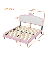 Streamdale Furniture Princess Upholstered Bed with Lighted Platform