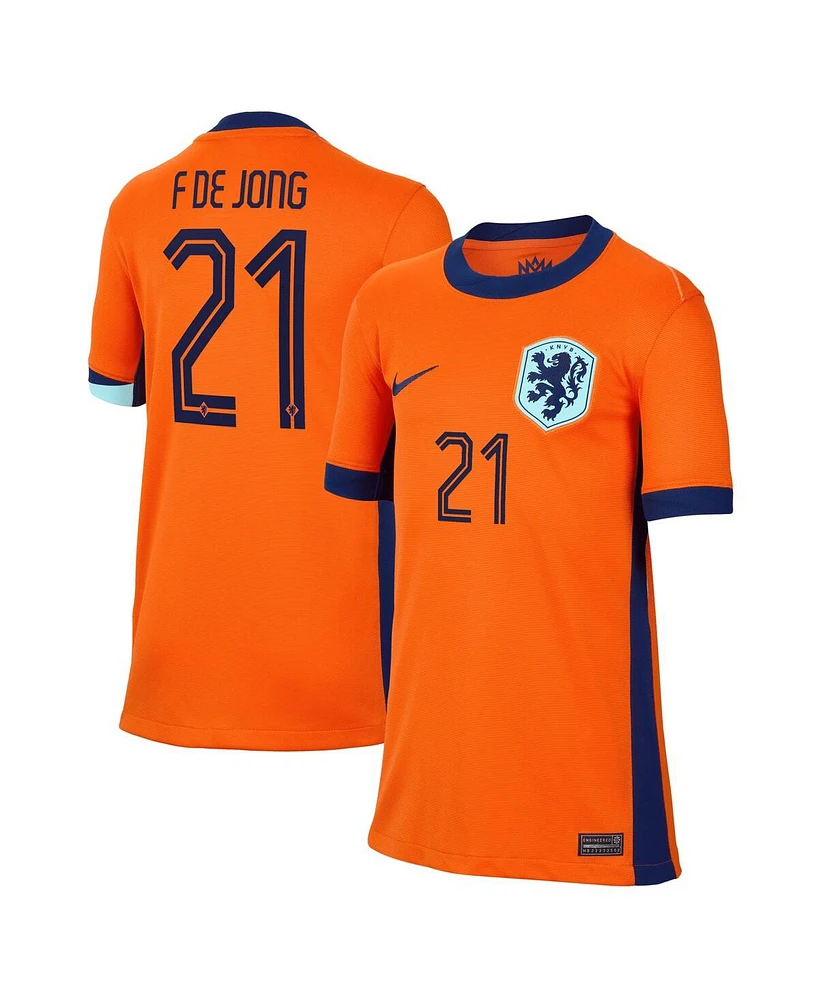 Nike Youth Frenkie de Jong Orange Netherlands National Team 2024 Home Replica Jersey