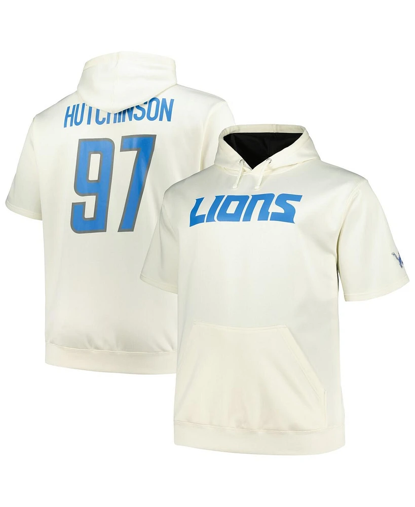 Fanatics Men's Aidan Hutchinson Cream Detroit Lions Big Tall Short Sleeve Hoodie T-Shirt