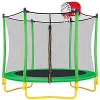 Mini Toddler Trampoline with Enclosure and Basketball Hoop