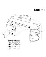 Streamdale Furniture 60" Modern Executive Desk Curved Computer Desk With Gold Metal Legs, 3-Drawers