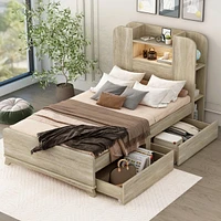 Streamdale Furniture Twin Storage Platform Bed Frame With Two Drawers And Light Strip Design Headboard