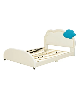 Simplie Fun Full Upholstered Platform Bed With Cloud-Shaped Headboard And Embedded Light Stripe, Velvet