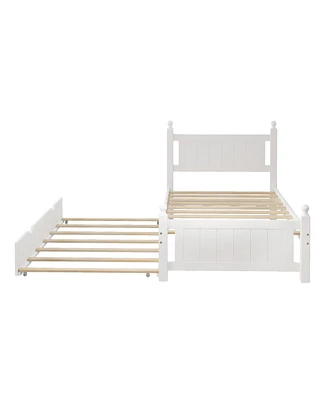 Simplie Fun Twin Size Platform Bed with Trundle, No Box Spring Needed