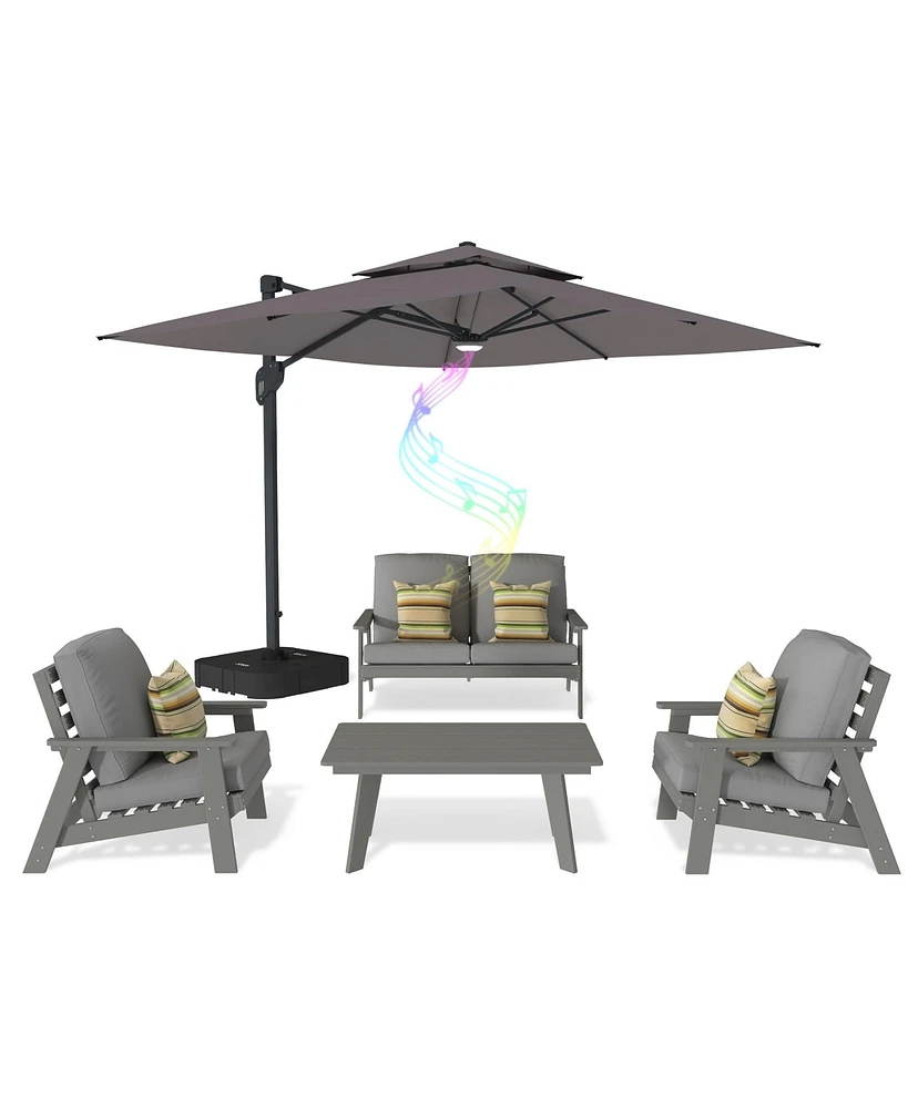Mondawe 5 Pieces Outdoor Seating Patio Conversation Set with Umbrella and Coffee Table
