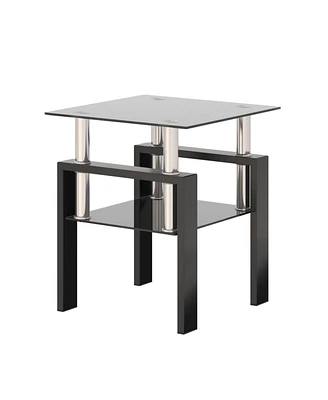 Simplie Fun 1-Piece Modern Tempered Glass Tea Table Coffee Table End Table, Square Table For Living Room, Black