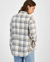 Just Polly Juniors' Girlfriend Frayed-Hem Plaid Shirt