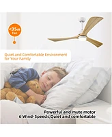 Streamdale Furniture 52" Ceiling Fan with Remote Control, 6 Speeds (White/Natural)